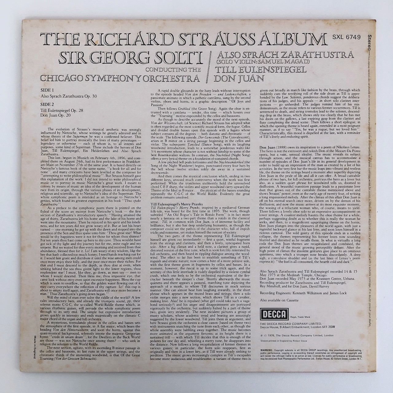 LP/ ゲオルグ・ショルティ / R.シュトラウス:ツァラトゥストラはかく語りき / UKオリジナル盤 ED4 DECCA CS付き SXL6749