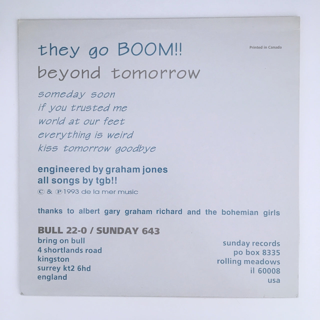 LP/ THEY GO BOOM!! / BEYOND TOMORROW / US盤 オリジナル 45回転 SYNTH-POP BRING ON BULL RECORDS BULL22-0