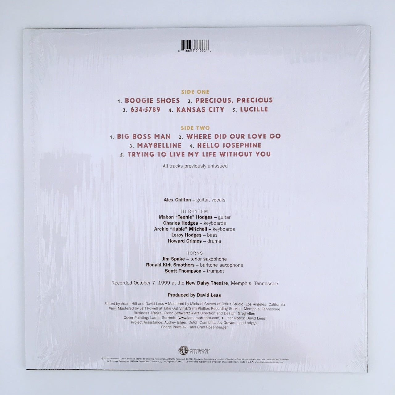 LP/ ALEX CHILTON & HI RHYTHM SECTION / BOOGIE SHOES: LIVE ON BEALE STREET / US盤 2021発 OMNIVORE OVLP420