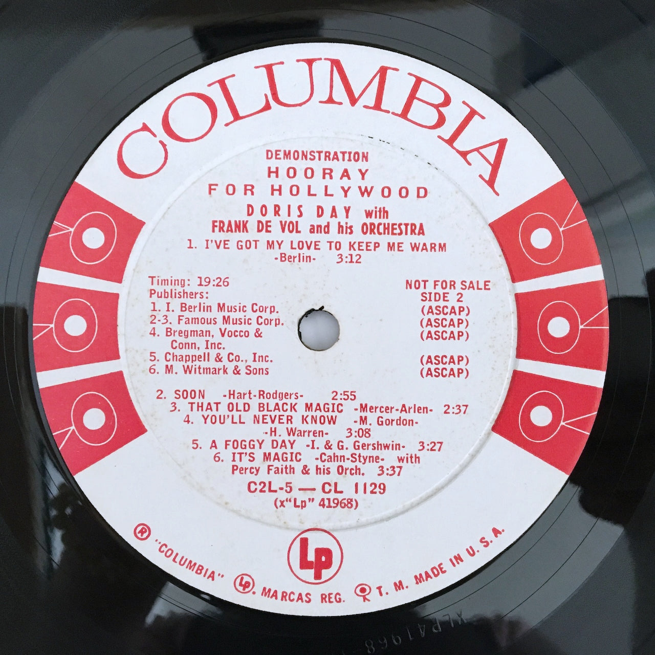 LP/ DORIS DAY / HOORAY FOR HOLLYWOOD / US盤 USオリジナル 2枚組 プロモ 白ラベル 6EYES 深溝  COLUMBIA C2L-5 40724