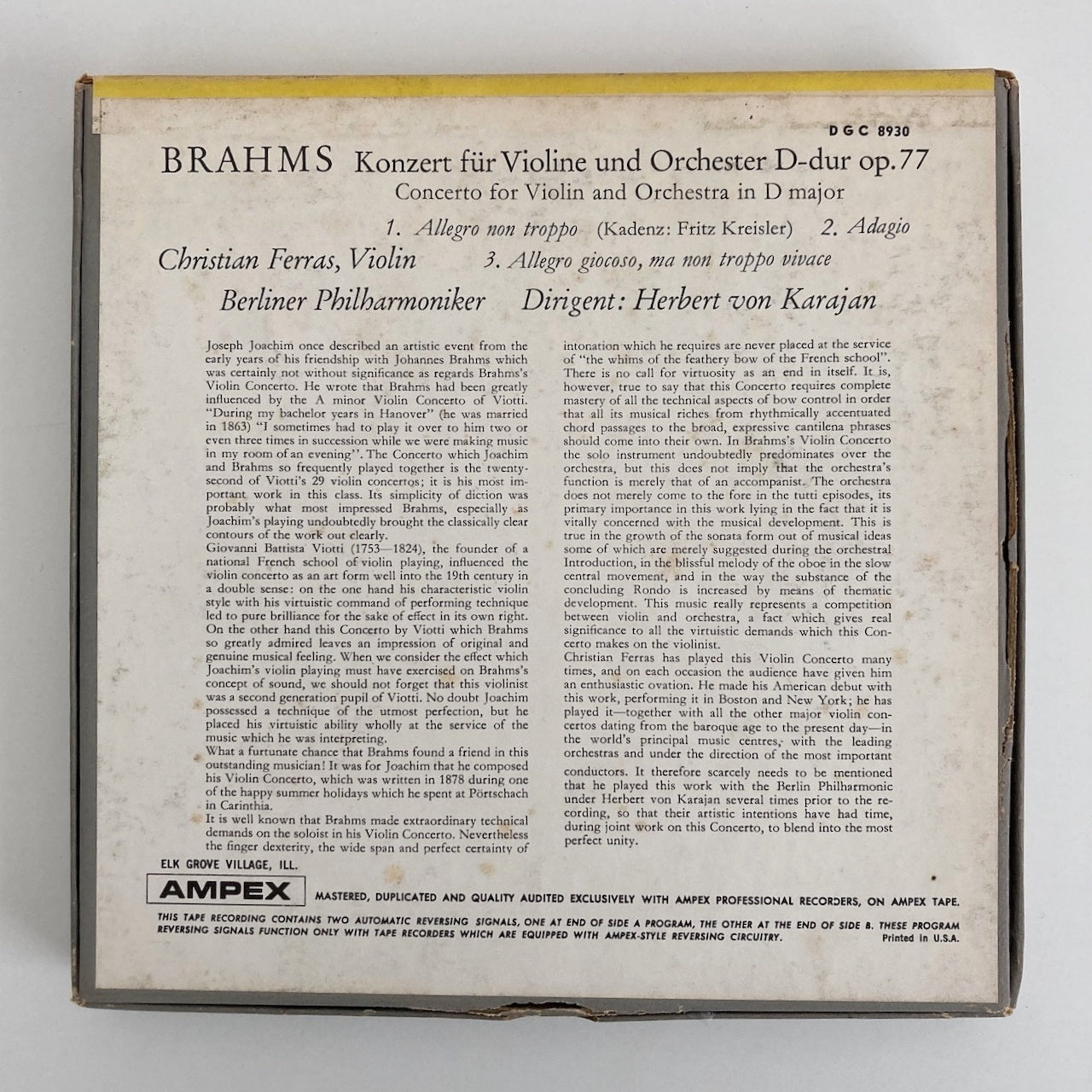 オープンリールテープ / クリスチャン・フェラス / ブラームス:ヴァイオリン協奏曲 / US盤 7号 19cm/s (7 1/2IPS) 4トラック DGG DGC8930