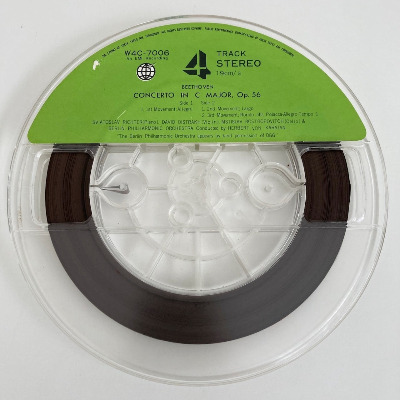 オープンリールテープ / オイストラフ、カラヤン他 / ベートーヴェン:三重協奏曲 / 日本盤 ライナー 7号 19cm/s (7 1/2IPS) 4トラック EMI W4C-7006