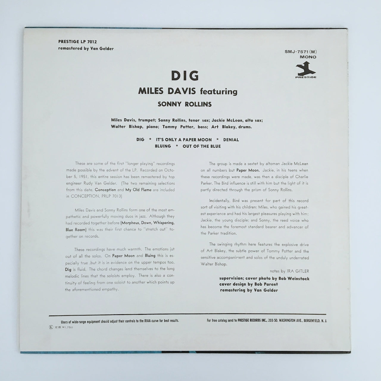 LP/ MILES DAVIS / DIG / 国内盤 ライナー PRESTIGE SMJ-7571M
