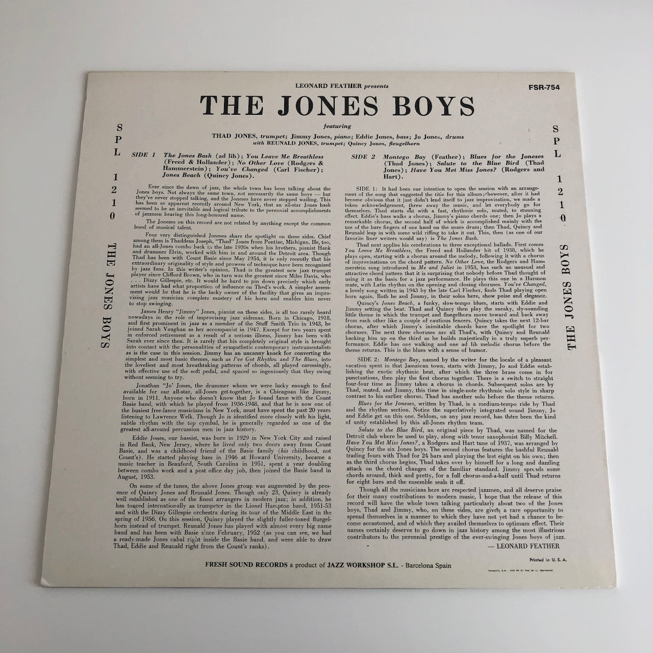LP/ THE JONES BOYS / THE WHOLE TOWN'S TALKING ABOUT THE JONES BOYS / スペイン盤 コーティングJK FRESH SOUND RECORDS FSR754