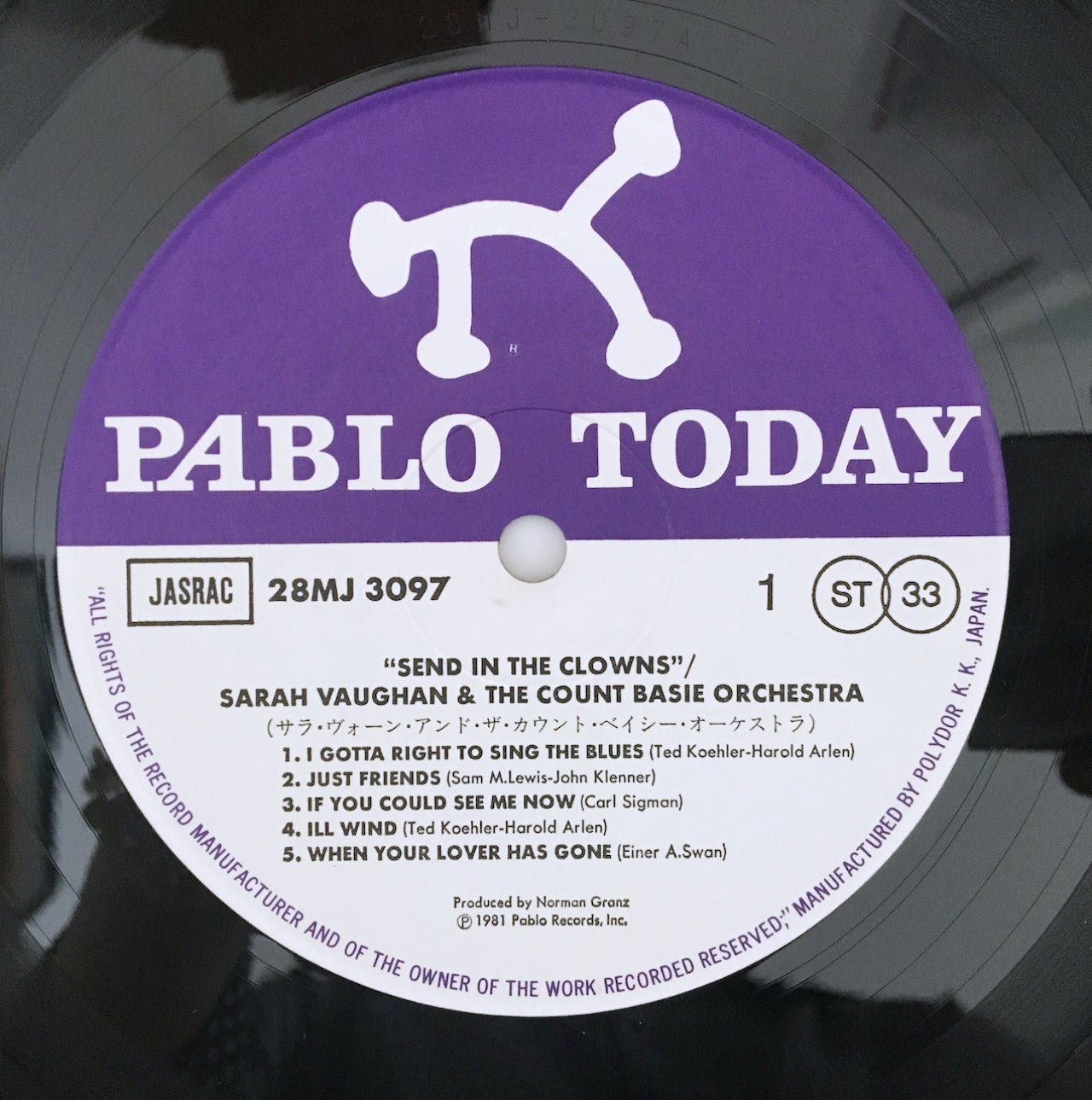 LP/ SARAH VAUGHAN / SEND IN THE CLOWNS / 国内盤  帯・ライナー付き PABLO 28MJ3097