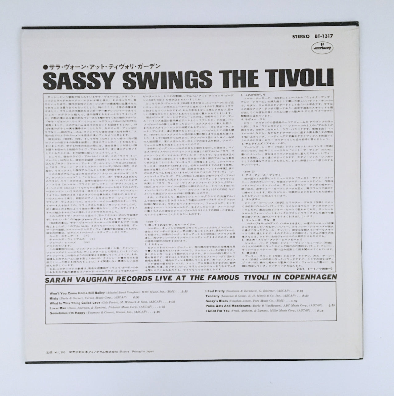 LP/ SARAH VAUGHAN / SASSY SWINGS THE TIVOLI / 国内盤 MERCURY BT-1317