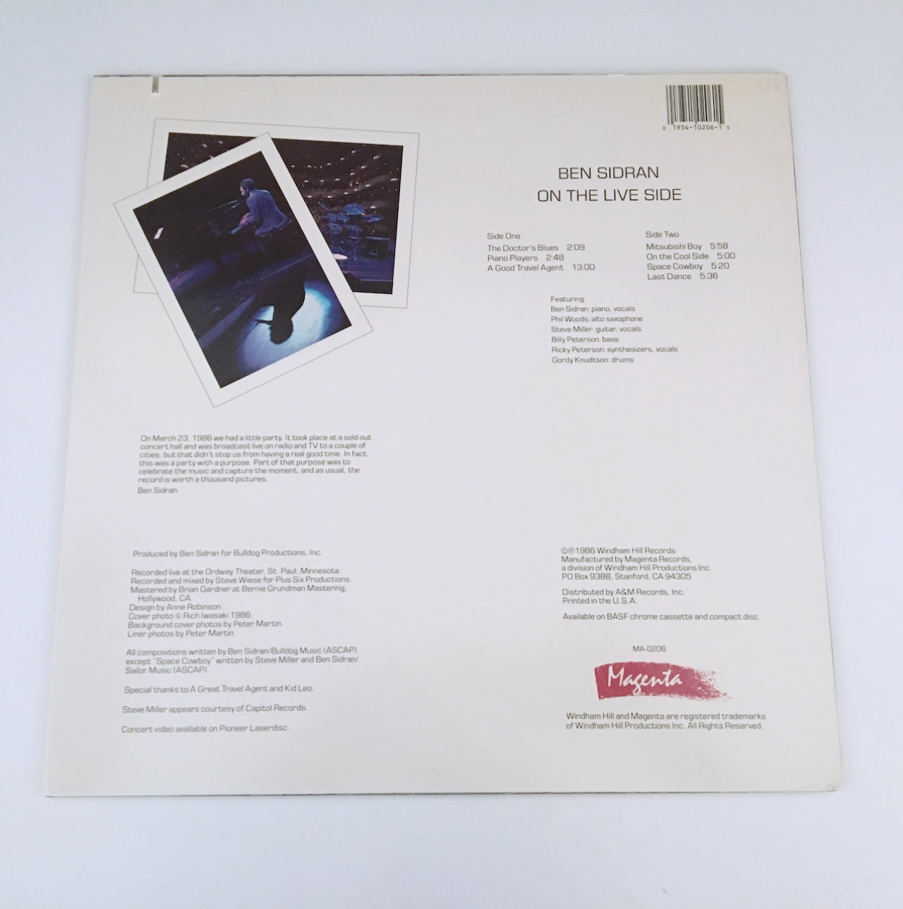 LP/ BEN SIDRAN / ON THE LIVE SIDE / US盤 A&M SJL1200