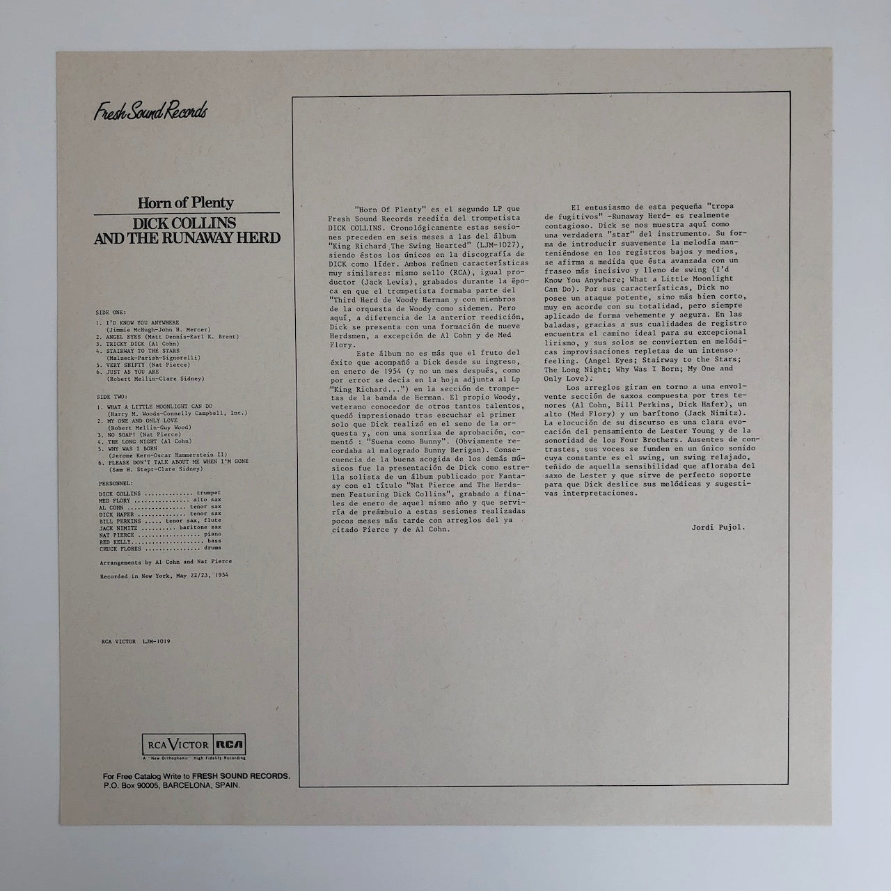 LP/ DICK COLLINS / HORN OF PLENTY / スペイン盤 RCA NL-45632