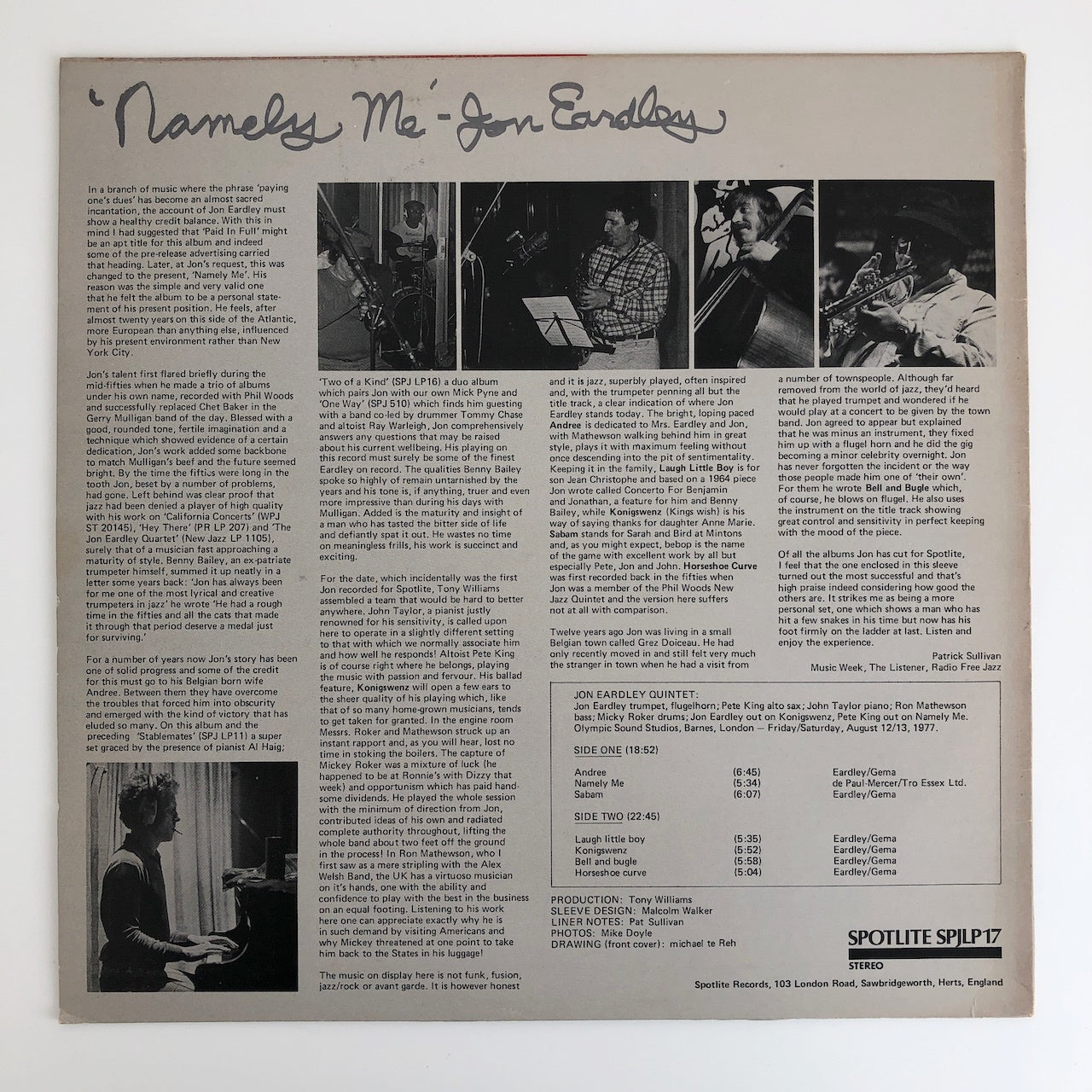 LP/ JON EARDLEY / NAMELY ME / UK盤 SPOTLITE SPJLP17