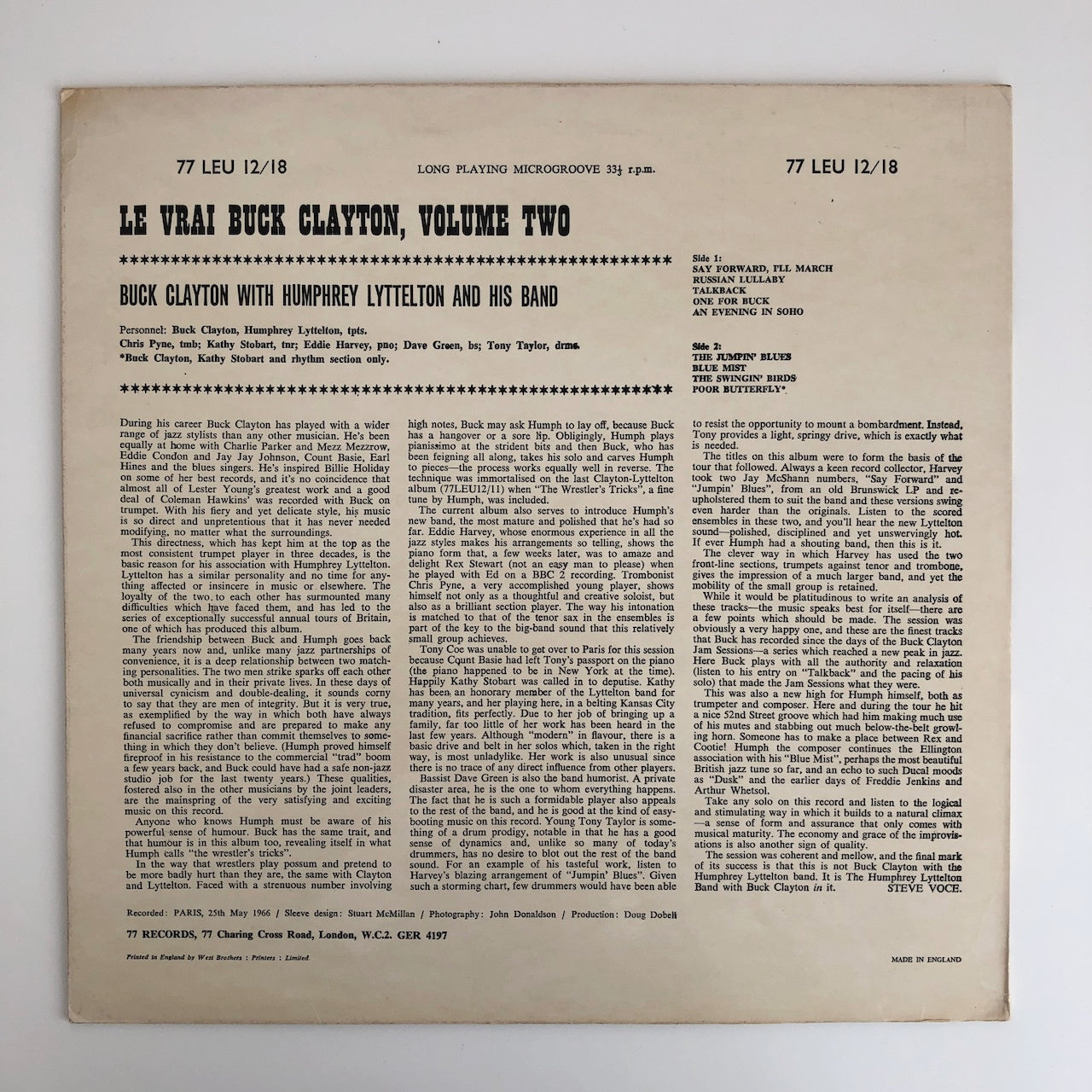 LP/ BUCK CLAYTON /  LE VRAI BUCK CLAYTON VOLUME 2 / UK盤 コーティングJK 77 RECORDS 77LEU12/18