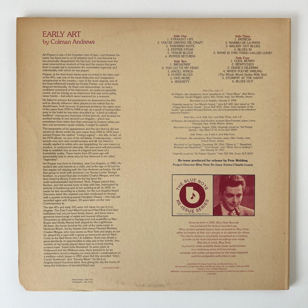 LP/ ART PEPPER / EARLY ART / US盤 2枚組 UA 白音符 CS BLUE NOTE BN-LA591-H2
