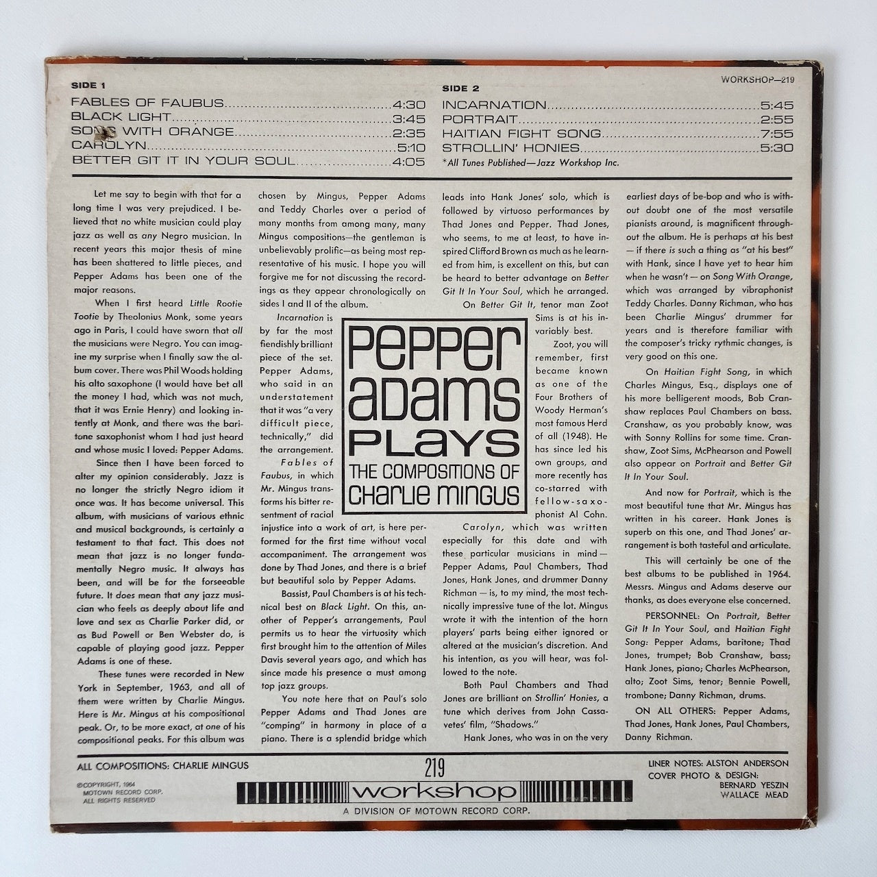 LP/ PEPPER ADAMS / PLAYS THE COMPOSITIONS OF CHARLIE MINGUS / US盤 オリジナル STEREO DG WORKSHOP JAZZ 219S