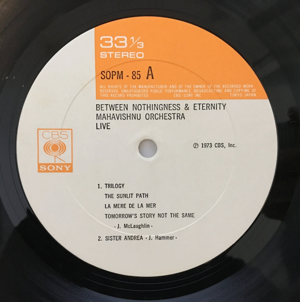 LP/ MAHAVISHNU ORCHESTRA / BETWEEN NOTHINGNESS & ETERNITY / 国内盤 掛帯・ライナー付き CBS/SONY SOPM85
