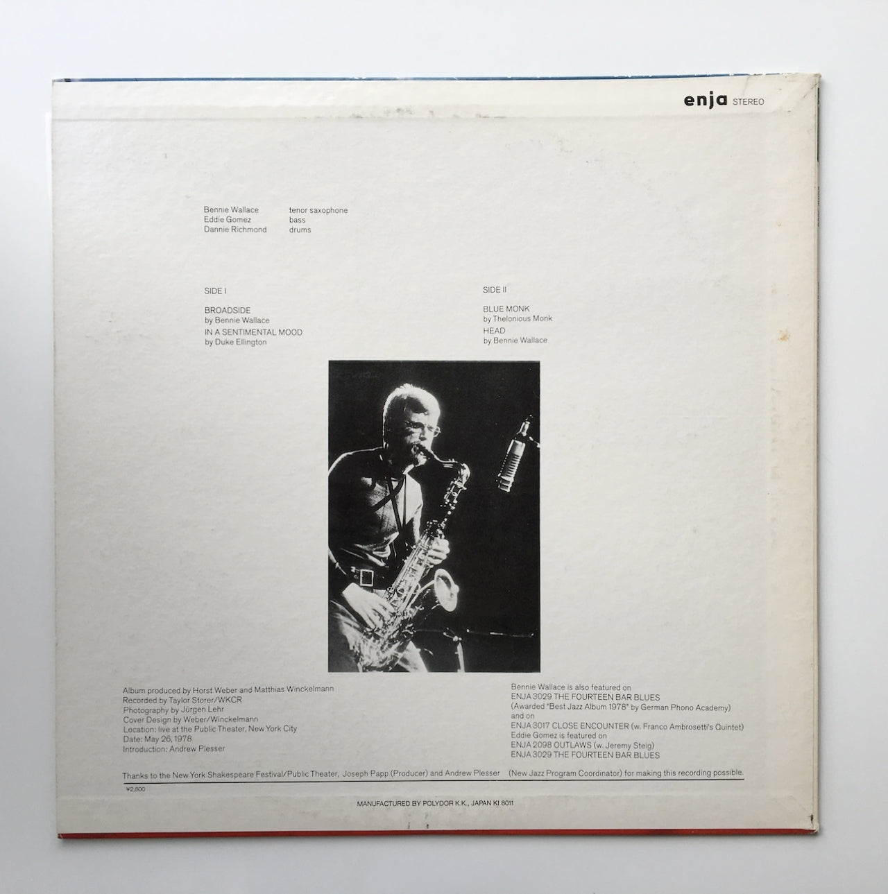 LP/ BENNIE WALLACE / LIVE AT THE PUBLIC THEATER / 国内盤 ライナー付き ENJA 28MJ3003