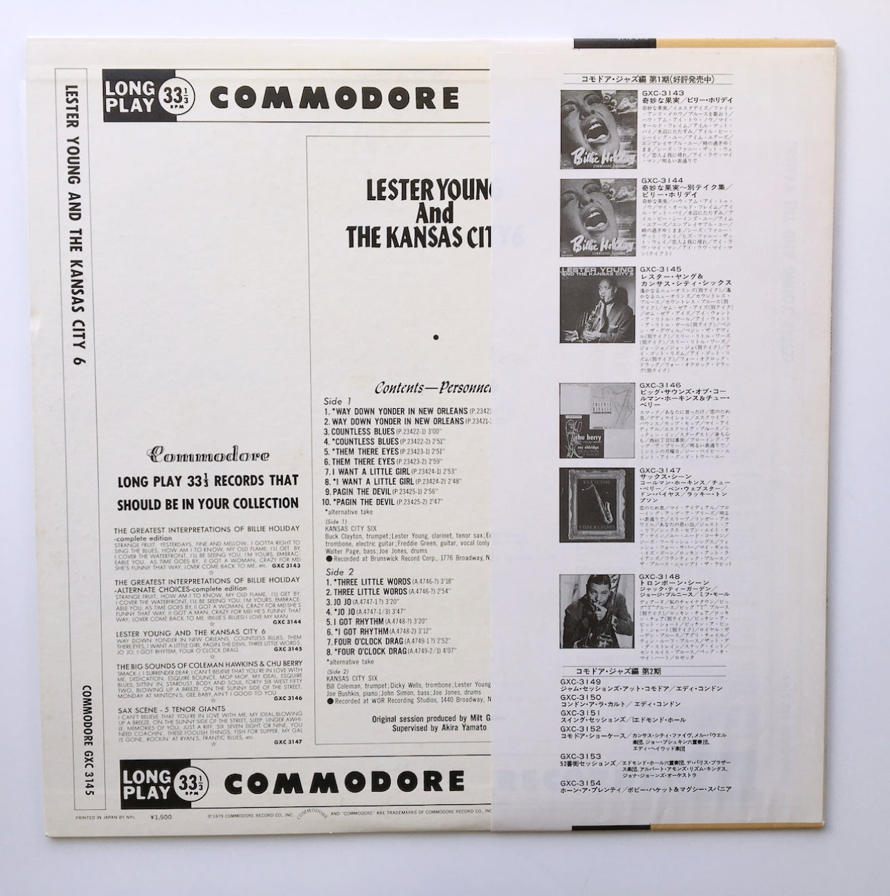 LP/ LESTER YOUNG / LESTER YOUNG AND THE KANSAS CITY 6 / 国内盤 帯・ライナー COMMODORE GXC3145