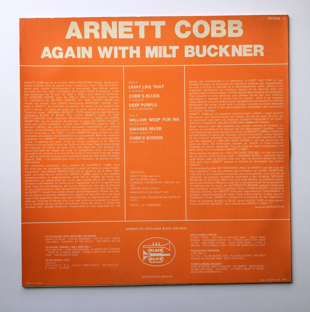 LP/ ARNETT COBB / AGAIN WITH MILT BUCKNER / フランス盤 コーティングJK BLACK AND BLUE 33.052