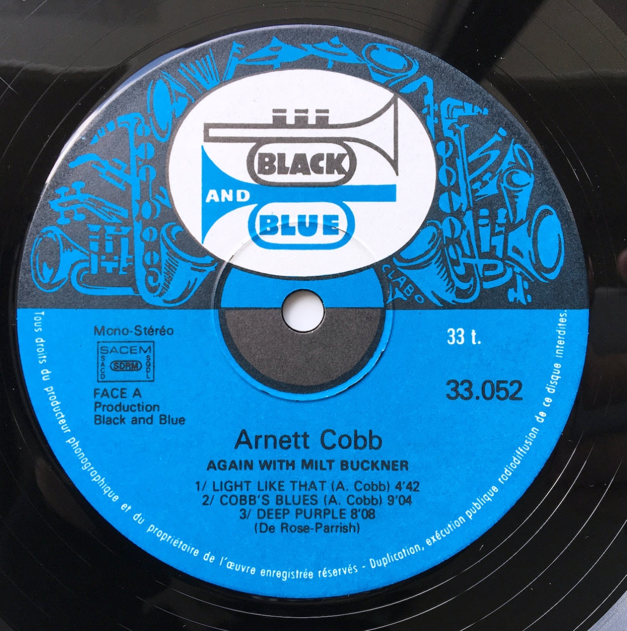 LP/ ARNETT COBB / AGAIN WITH MILT BUCKNER / フランス盤 コーティングJK BLACK AND BLUE 33.052
