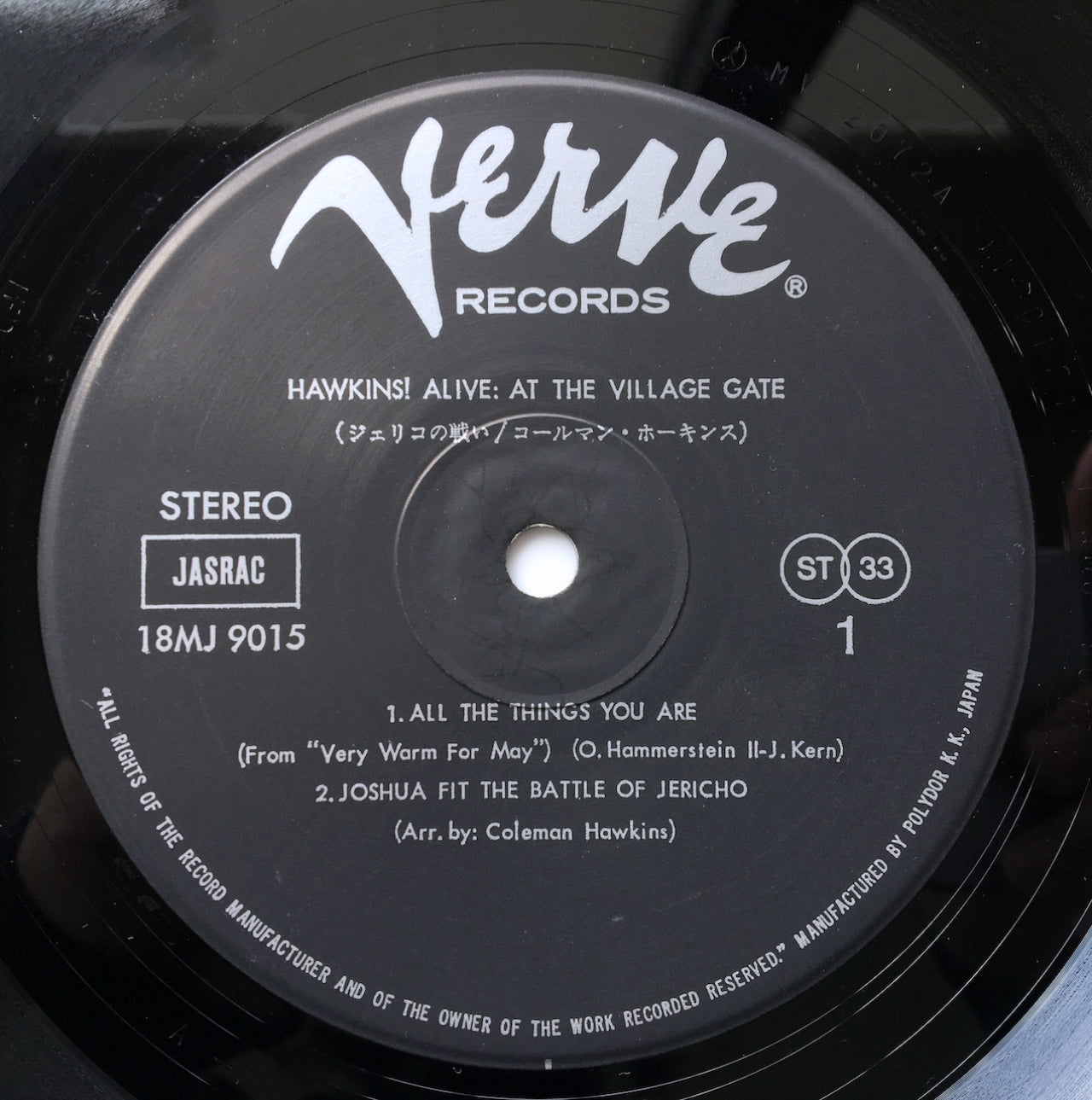 LP/ COLEMAN HAWKINS / HAWKINS! ALIVE! AT THE VILLAGE GATE / 国内盤 帯・ライナー付き VERVE 18MJ9015