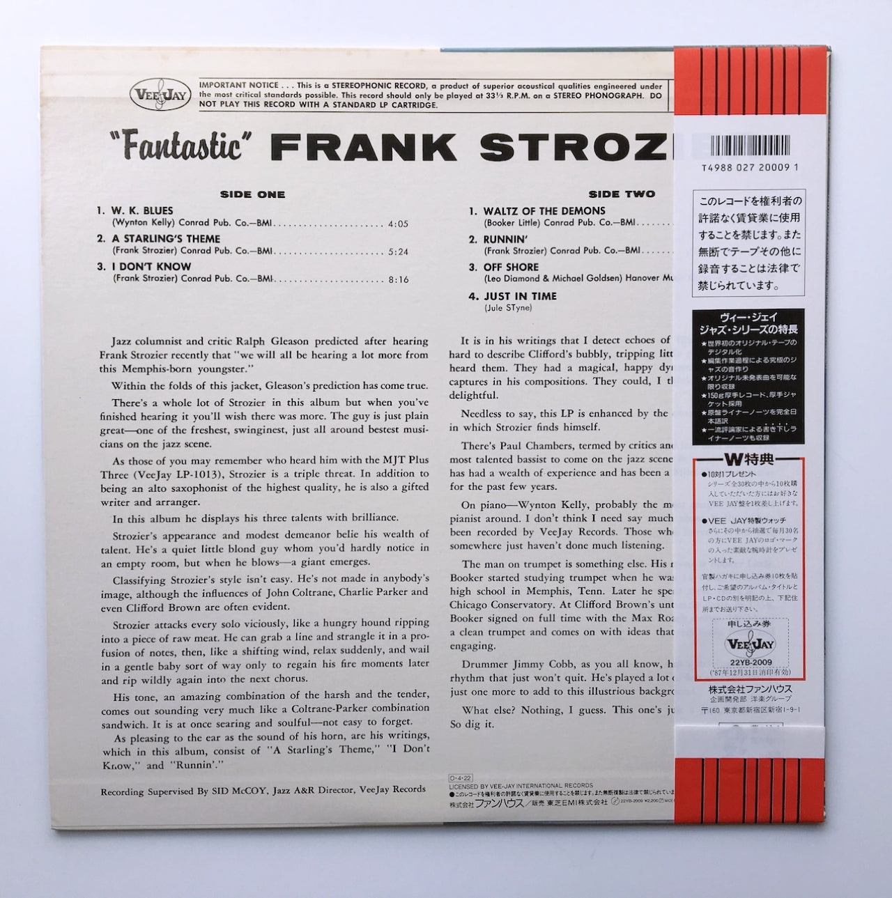 LP/ FRANK STROZIER / FANTASTIC / 国内盤 帯・ライナー VEE JAY RECORDS 22YB-2009
