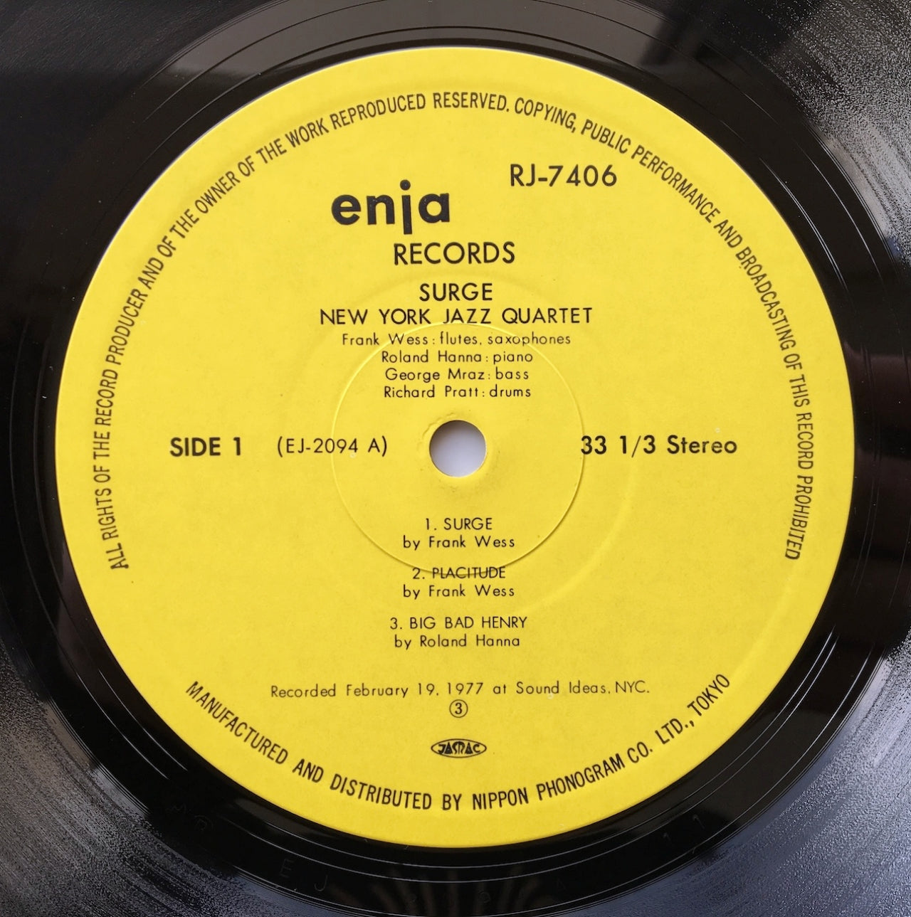LP/ THE NEW YORK JAZZ QUARTET / SURGE / 国内盤 帯・ライナー ENJA RECORDS RJ-7406