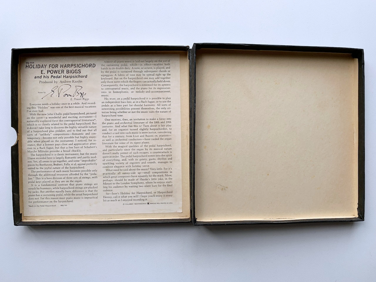 オープンリール/ E.POWE BIGGS / HOLIDAY FOR HARPSICHORD / US盤 7号 4トラック 19cm/s (7 1/2IPS) インサート COLUMBIA MQ804
