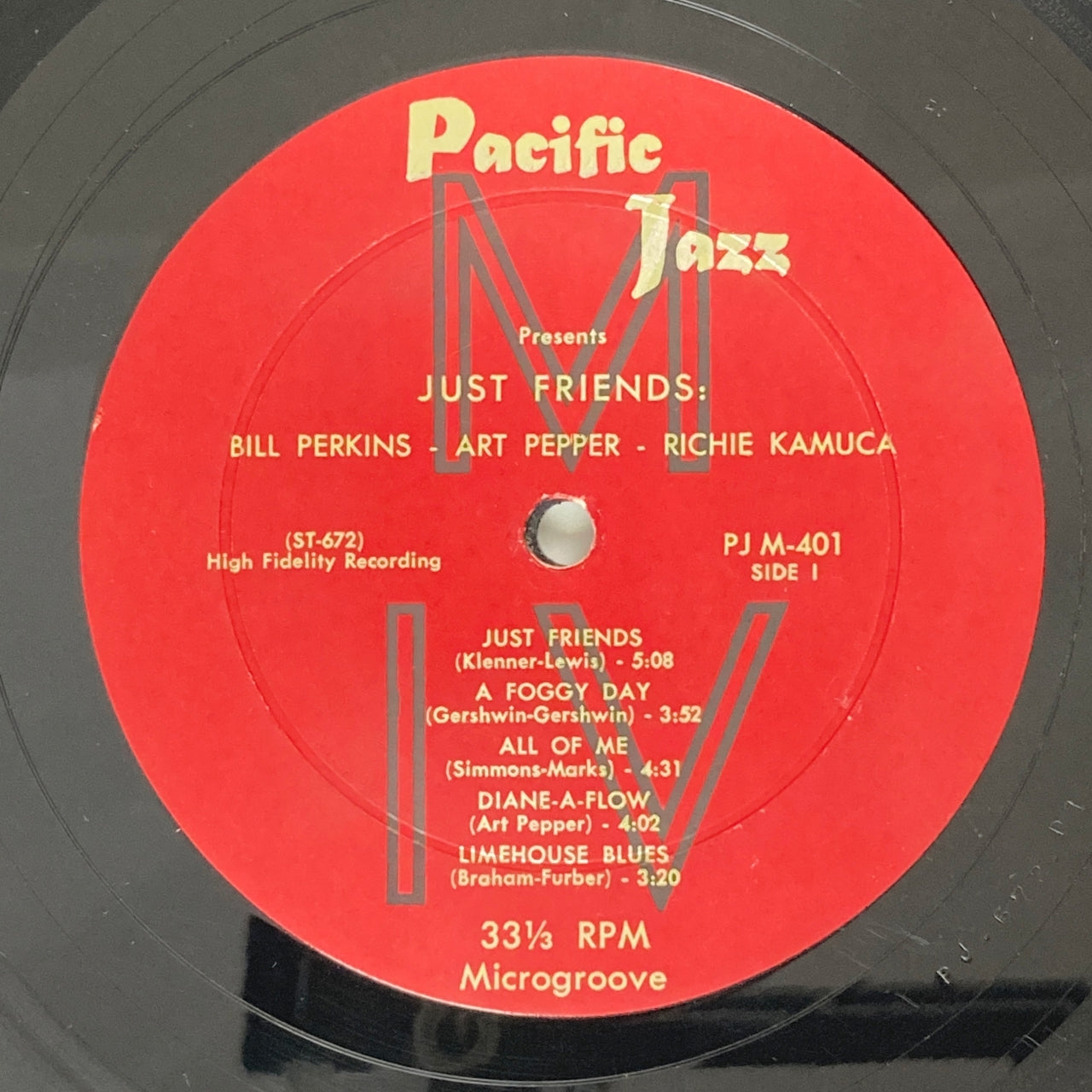 LP/ BILL PERKINS、ART PEPPER,、RICHIE KAMUCA / JUST FRIENDS / US盤 オリジナル マルーンラベル 深溝 PACIFIC JAZZ PJM-401