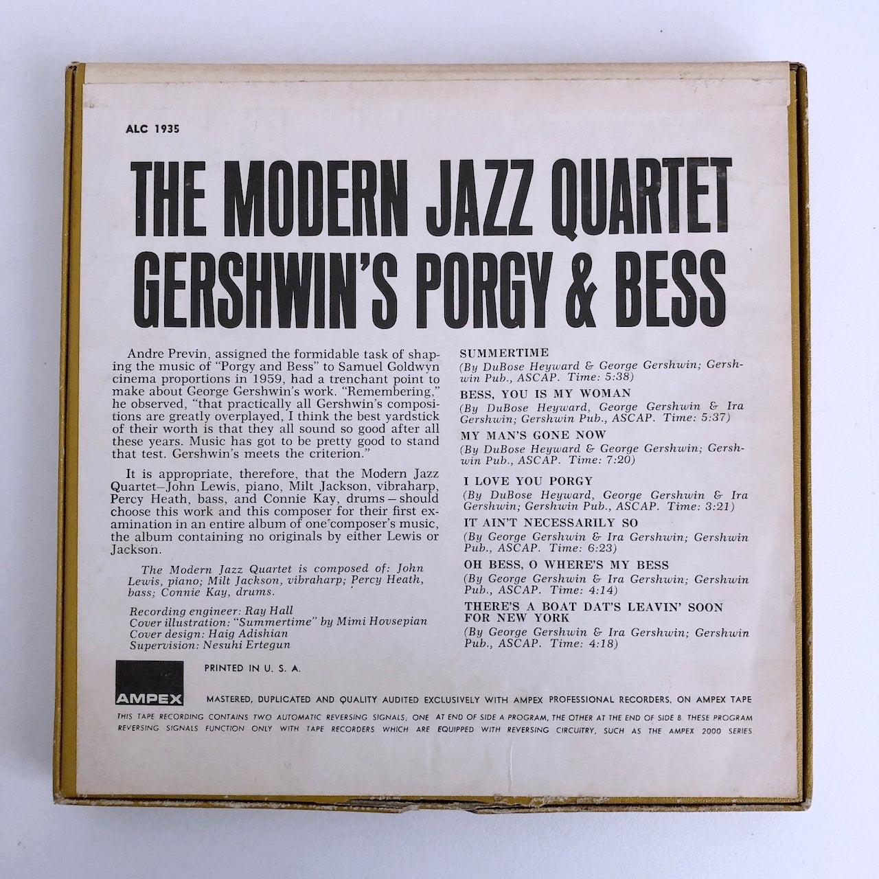 オープンリールテープ THE MODERN JAZZ QUARTET / PORGY AND BESS 7号 19cm/s (7 1/2IPS) 4トラック US製