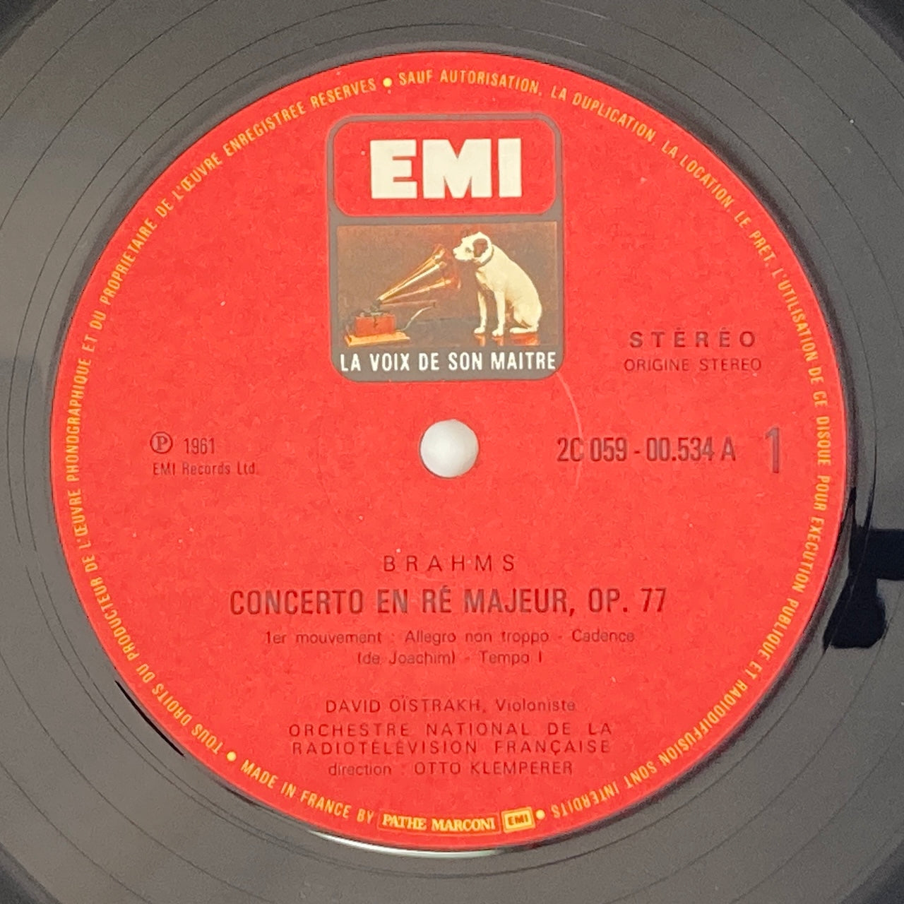 LP/ ダヴィッド・オイストラフ、オットー・クレンペラー / ブラームス:ヴァイオリン協奏曲 / フランス盤 コーティングJK VSM C059-00534