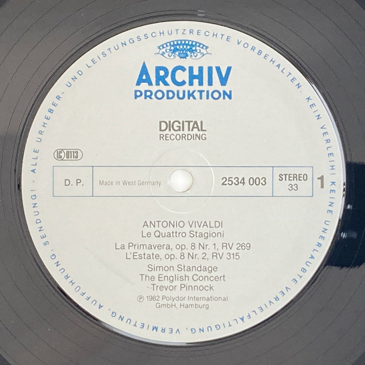 LP/ サイモン・スタンデイジ、トレヴァー・ピノック / ヴィヴァルディ:ヴァイオリン協奏曲集「四季」 / ドイツ盤 DIGITAL インサート コーティングJK ARCHIV 2534003