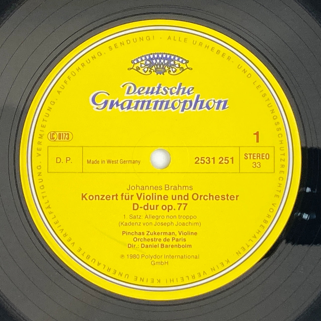 LP/ ピンカス・ズッカーマン、ダニエル・バレンボイム / ブラームス:ヴァイオリン協奏曲 / ドイツ盤 コーティングJK DGG 2531251