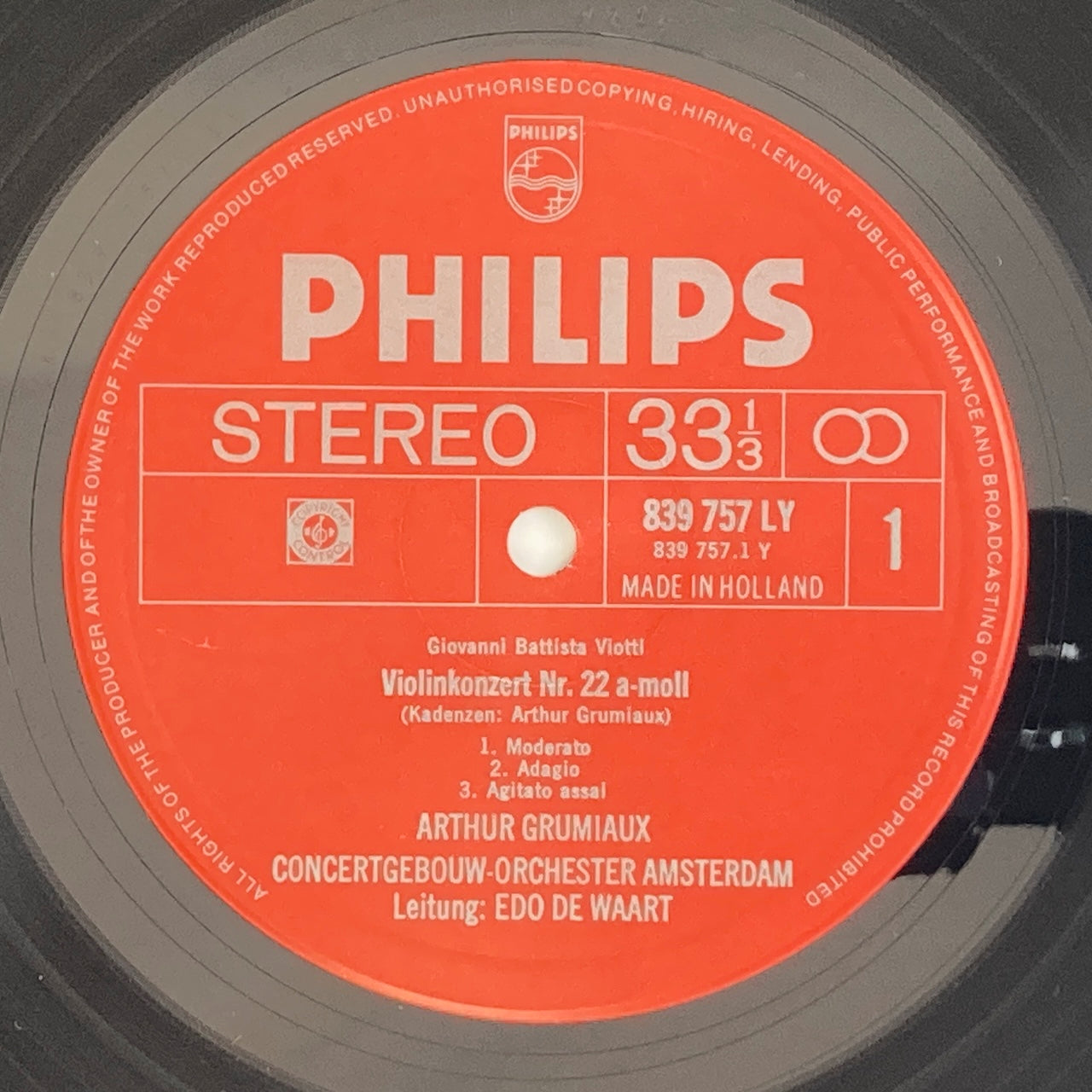 LP/ アルテュール・グリュミオー、エド・デ・ワールト / ヴィオッティ:ヴァイオリン協奏曲第22番、ハイドン:ヴァイオリン協奏曲 / オランダ盤 コーティングJK PHILIPS 839757LY