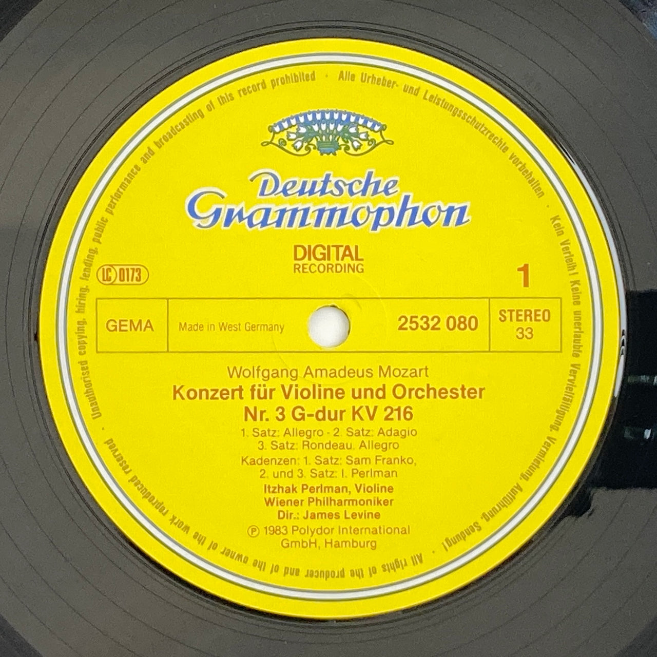 LP/ イツァーク・パールマン、ジェームズ・レヴァイン / モーツァルト:ヴァイオリン協奏曲第3番、第5番 / ドイツ盤 DIGITAL DGG 2532080