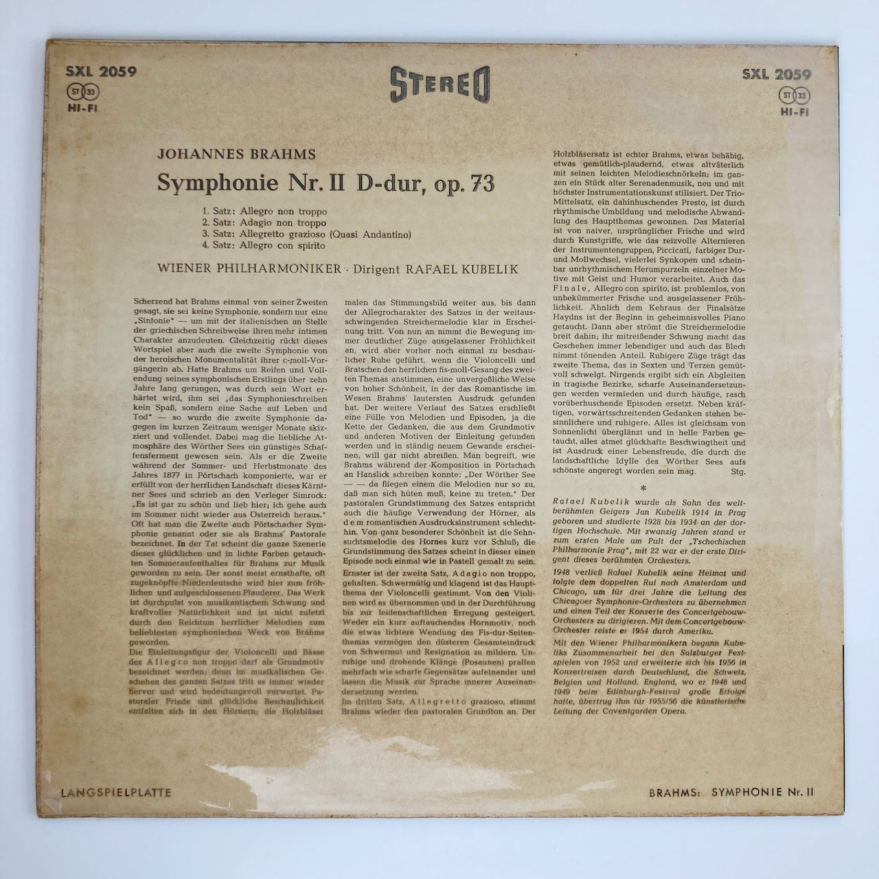 LP/ ラファエル・クーベリック / ブラームス:交響曲第2番 / ドイツ盤 黒銀ラベル DECCA SXL2059