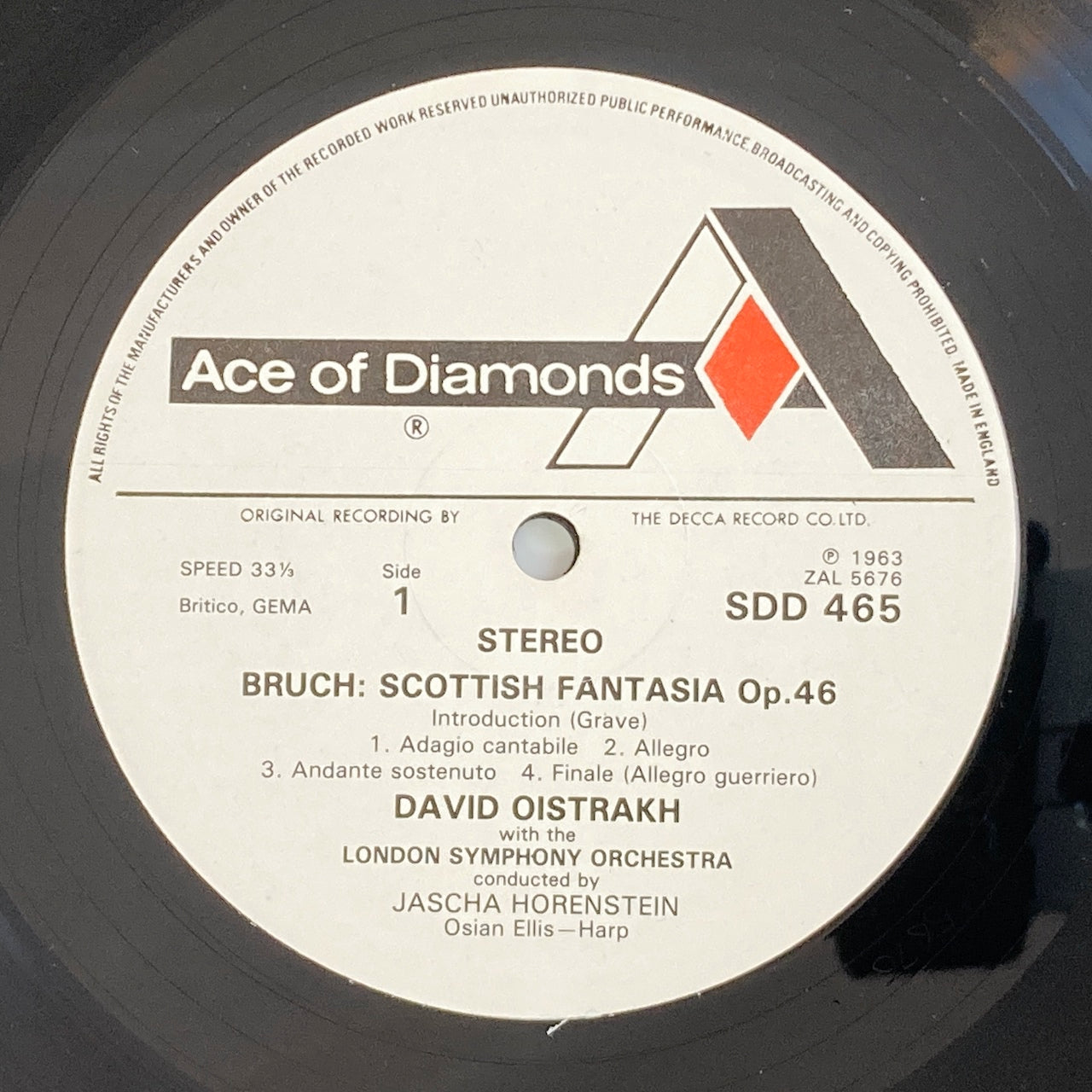 LP/ ダヴィッド・オイストラフ、ヤッシャ・ホーレンシュタイン / ブルッフ:スコットランド幻想曲、ヒンデミット:ヴァイオリン協奏曲 / UK盤 コーティングJK DECCA SDD465