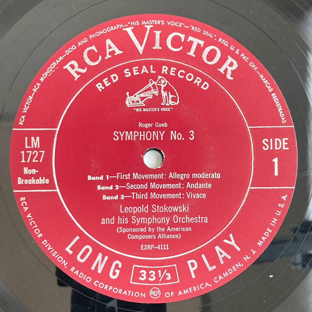 LP/ レオポルド・ストコフスキー / ロジャー・ゲーブ:交響曲 第3番 / US盤 深溝 RCA VICTOR LM1727