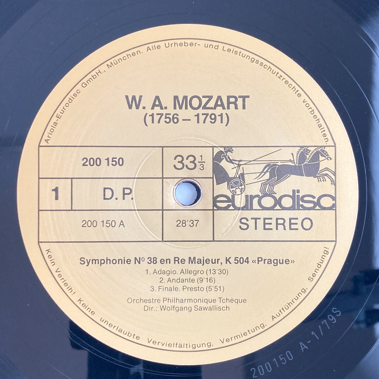 LP/ ヴォルフガング・サヴァリッシュ / モーツァルト:交響曲第38番「プラハ」、第39番 / ドイツ盤 EURODISC 200150-366
