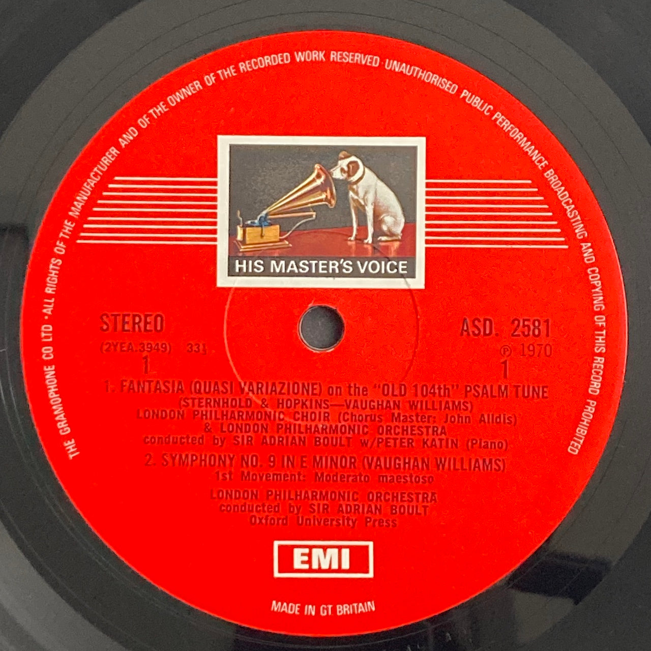 LP/ エイドリアン・ボールト / ヴォーン・ウィリアムズ:交響曲第9番 / UK盤 カラースランプ EMI ASD2581