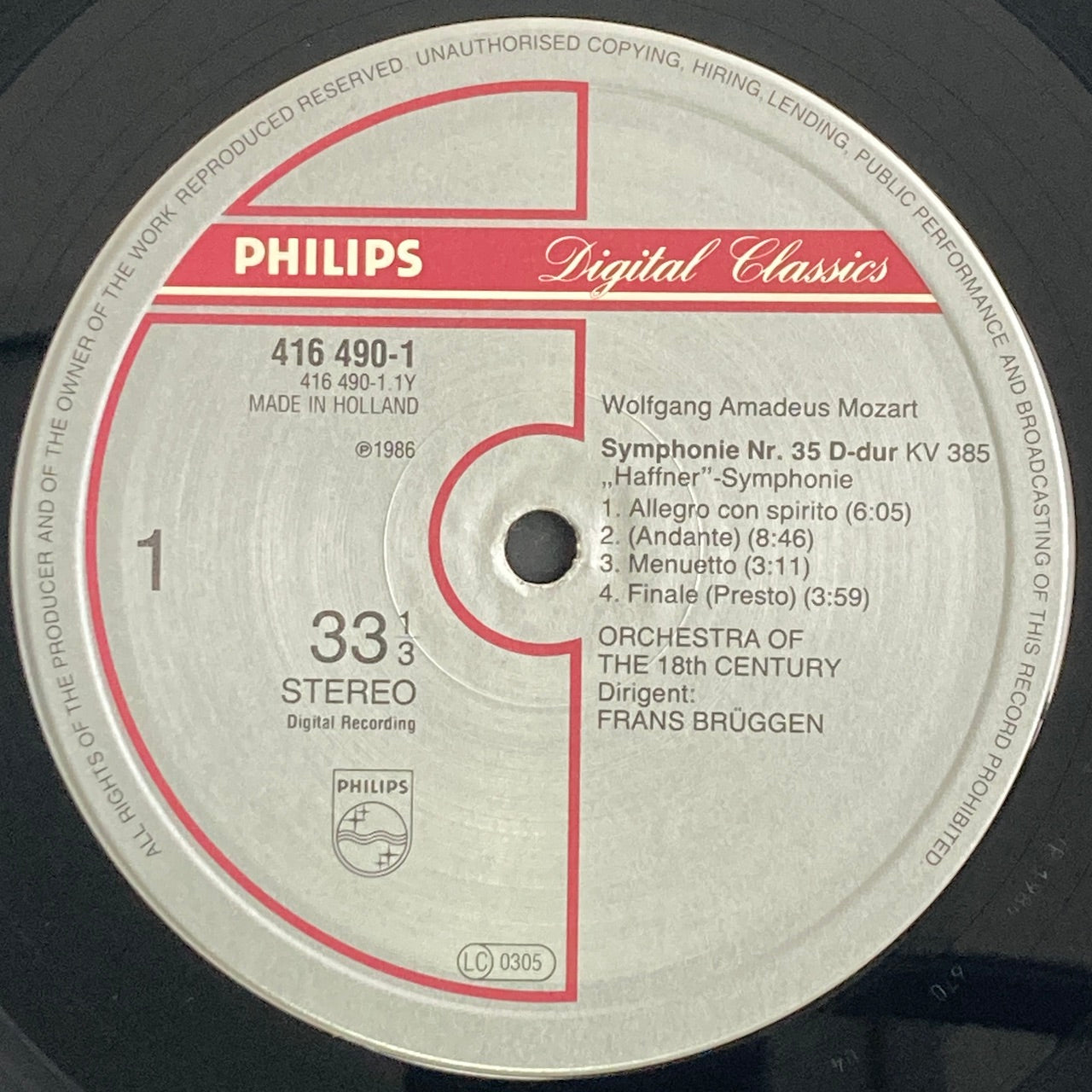 LP/ フランス・ブリュッヘン / モーツァルト:交響曲第35番「ハフナー」、第31番「パリ」 / オランダ盤 直輸入 DIGITAL 帯・ライナー一体型 PHILIPS 20PC-478