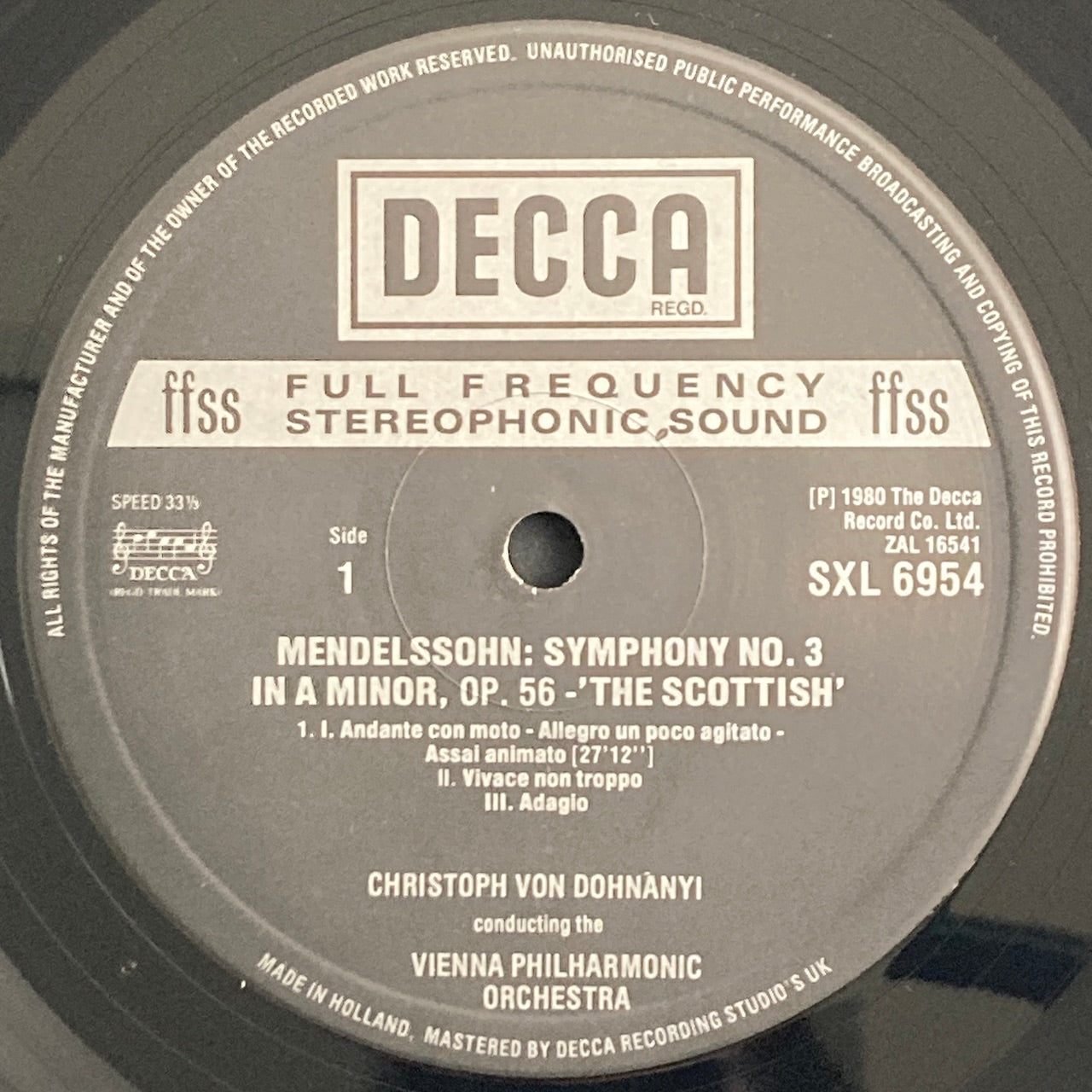 LP/ クリストフ・フォン・ドホナーニ / メンデルスゾーン:交響曲第3番「スコットランド」、劇音楽「アタリー」序曲 / UK盤 オリジナル オランダプレス(UK無し) CS付き DECCA SXL6954