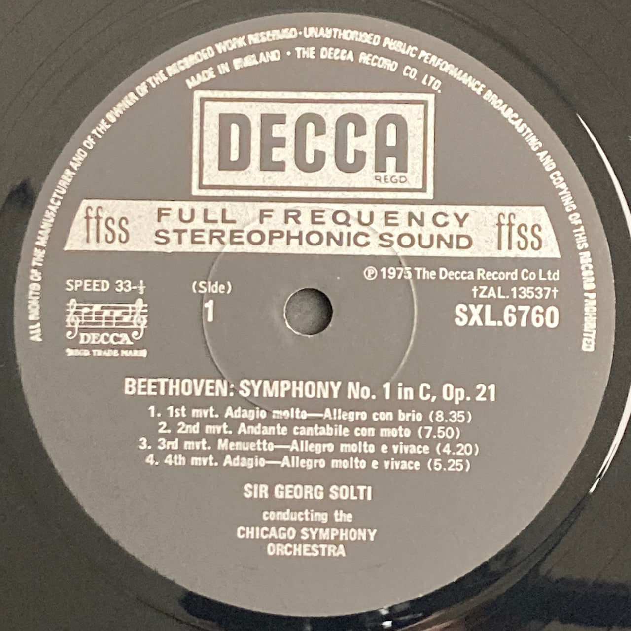 LP/ ゲオルグ・ショルティ / ベートーヴェン:交響曲第1番、第8番 / UK盤 UKオリジナル ED4 コーティングJK  DECCA SXL6760