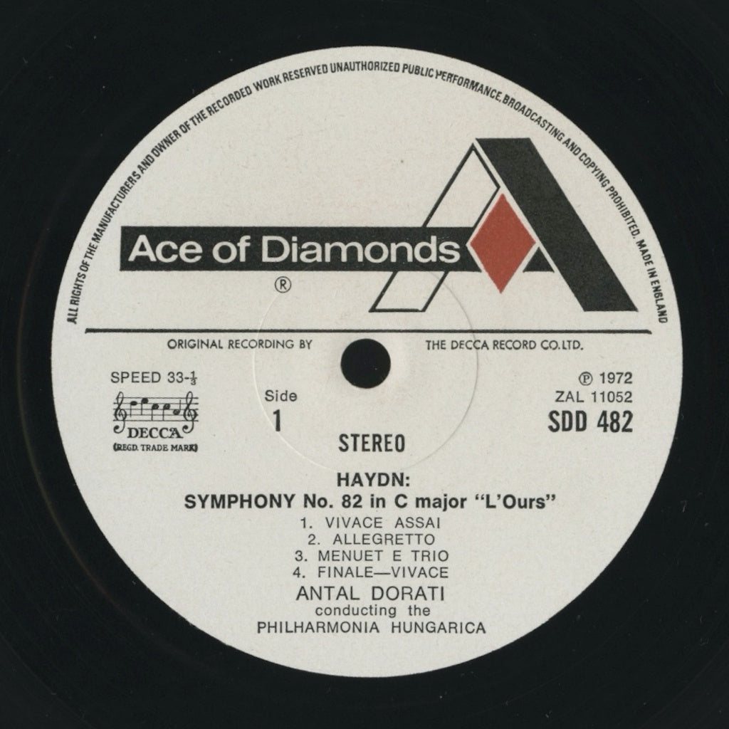 LP/ ドラティ、フィルハーモニア・フンガリカ / ハイドン:パリ交響曲第1集 第82番「熊」第83番「めんどり」/ UK盤 コーティングJK CS付 ACE OF DIAMONDS SDD482