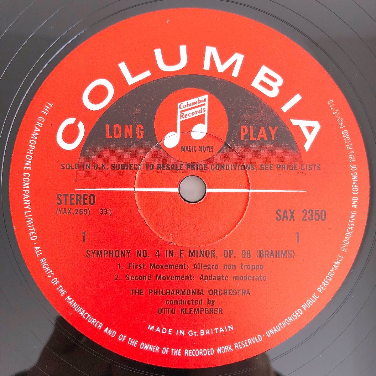 LP/ オットー・クレンペラー / ブラームス:交響曲第4番 / UK盤 セミサークル コーティングJK CS付き COLUMBIA SAX2350