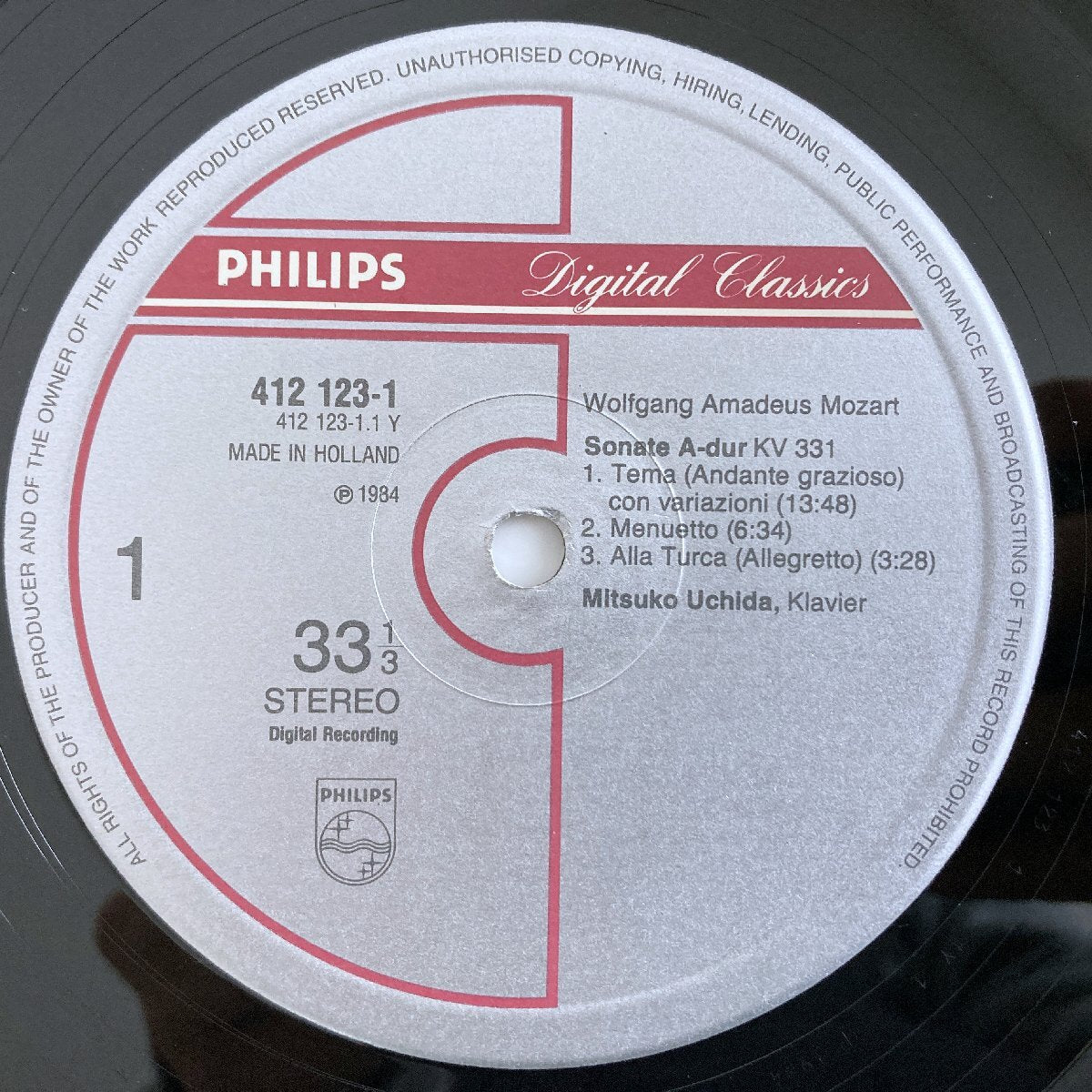 LP/ 内田光子 / モーツァルト:ピアノソナタ第11番「トルコ行進曲」、第12番 / オランダ盤 DIGITAL PHILIPS 412123-1 PHILIPS