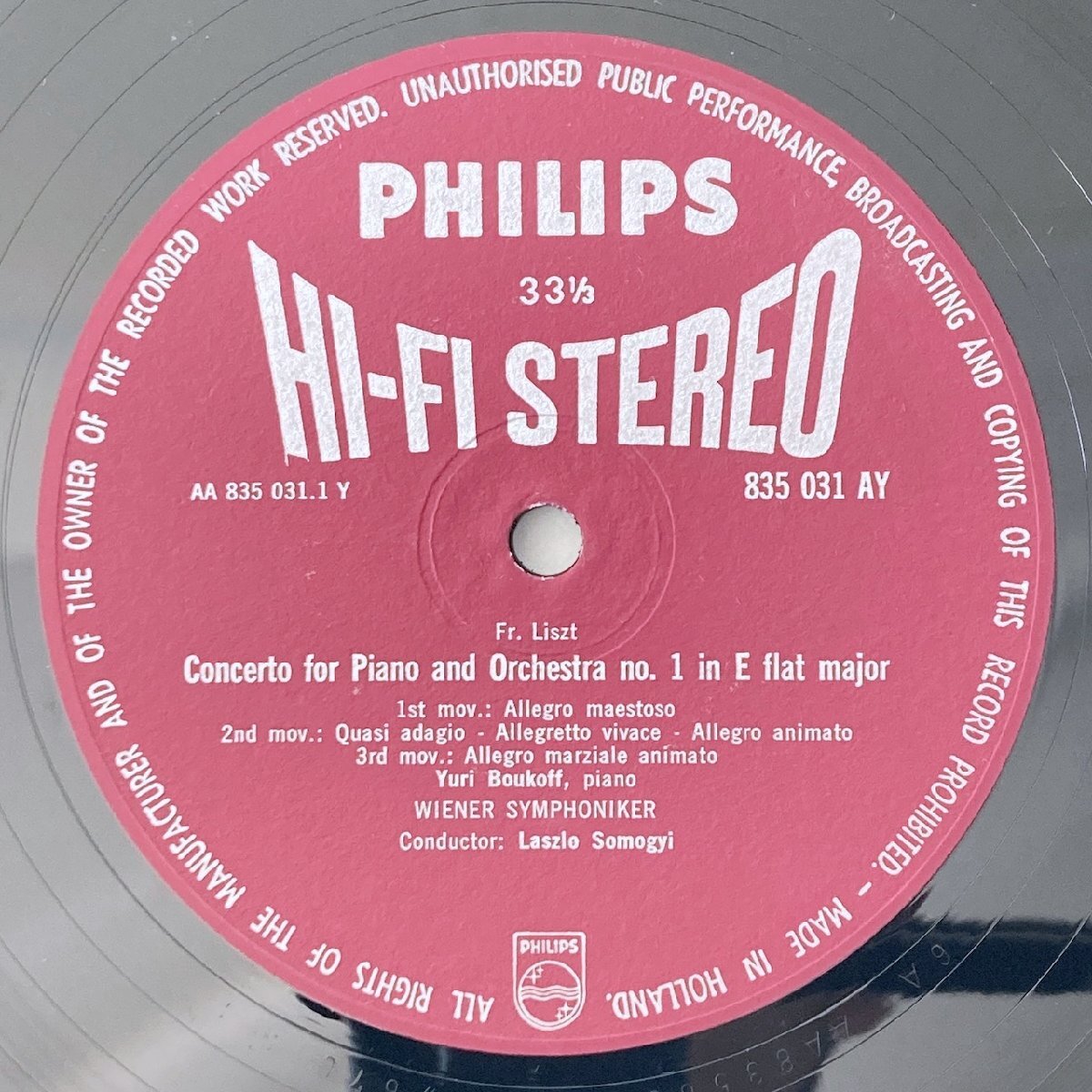 LP/ ユーリ・ブウコフ / リスト:ピアノ協奏曲第1番、第2番 / オランダ盤 オリジナル HI-FI STEREO コーティングJK PHILIPS 835031AY