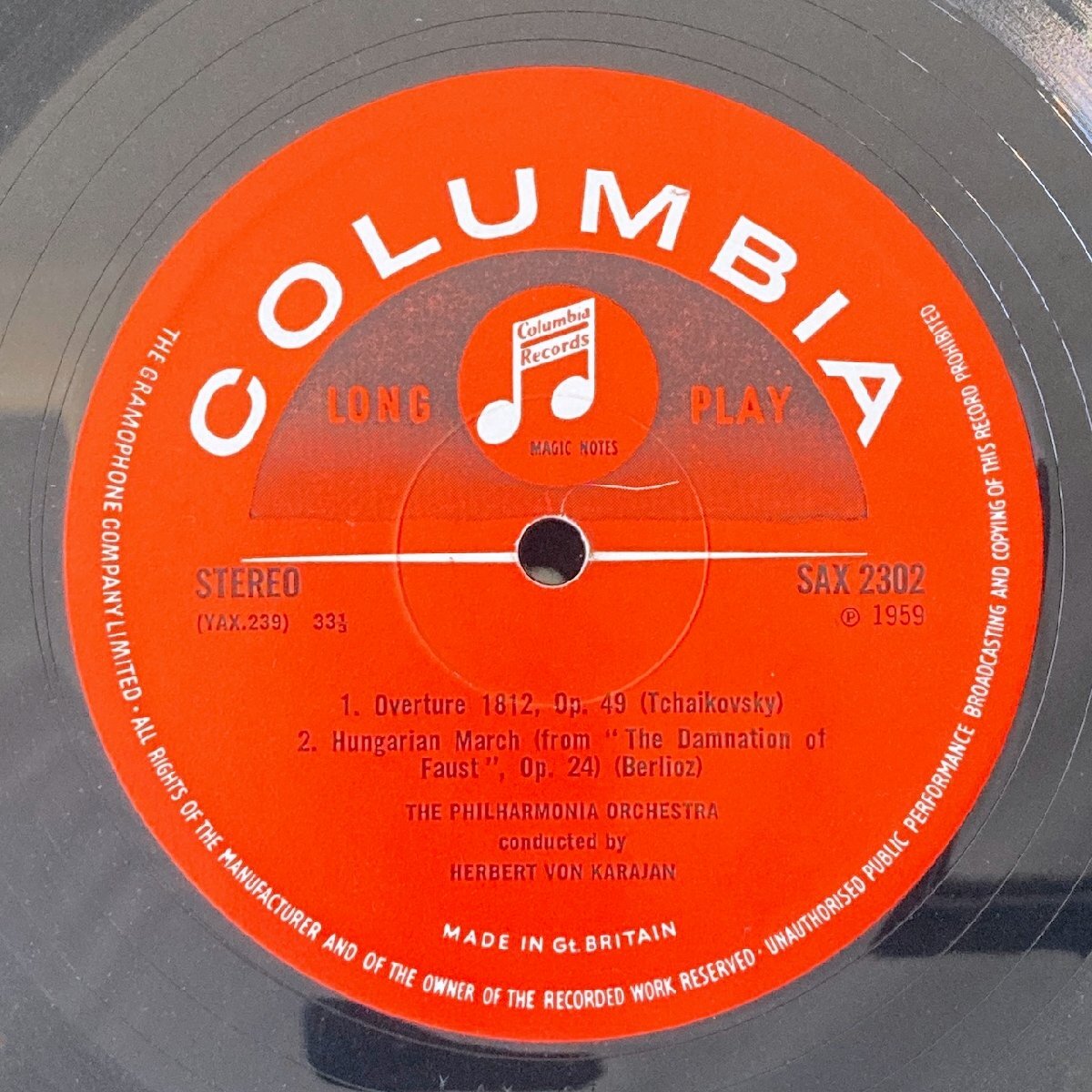 LP/ ヘルベルト・フォン・カラヤン / チャイコフスキー:1812年序曲,ベルリオーズ:ハンガリー行進曲他 / UK盤 コーティングJK CS COLUMBIA SAX2302