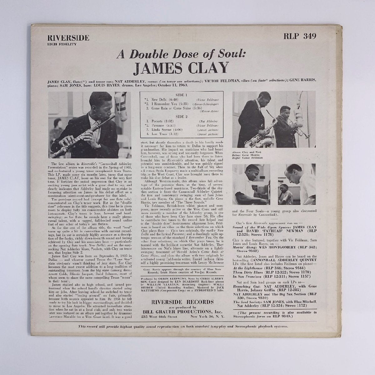 LP/ JAMES CLAY / A DOUBLE DOSE OF SOUL / ジェイムス・クレイ / US盤 オリジナル 青大ラベル 太DG RIVERSIDE RLP349