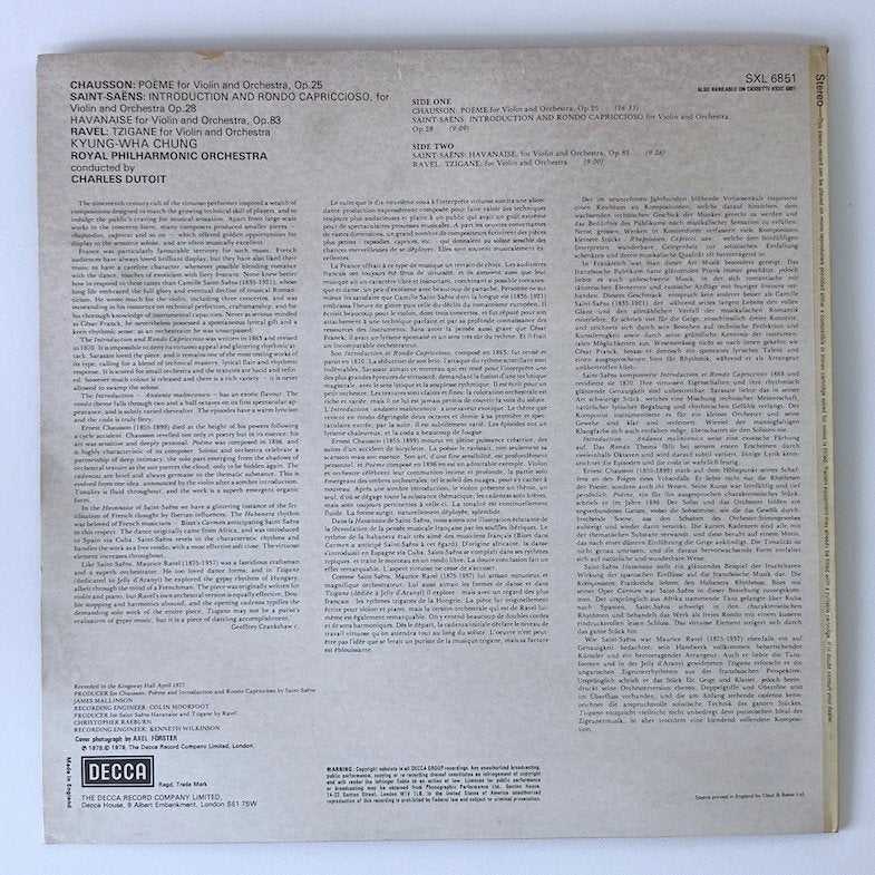 LP/ チョン・キョンファ / フランス・ヴァイオリン作品集 / UK盤 ED4 コーティングJK CS DECCA SXL6851