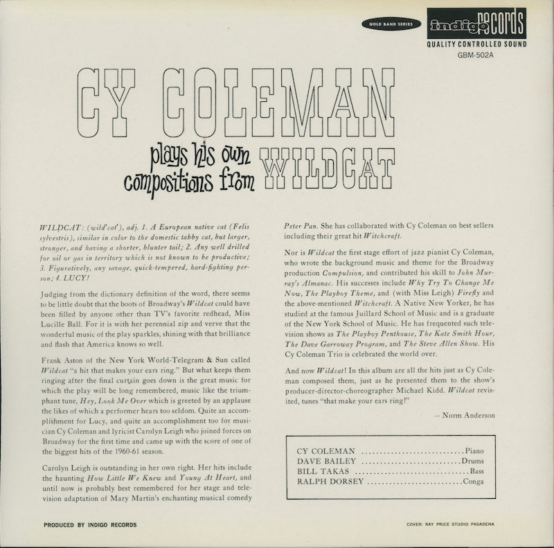 LP/ CY COLEMAN / WILDCAT / US盤/INDIGO RECORDS/リイシュー/コーティングJK