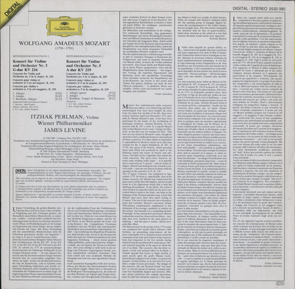 LP/ イツァーク・パールマン / モーツァルト：ヴァイオリン協奏曲第3番、第5番 / ドイツ盤 DIGITAL DGG 2532080