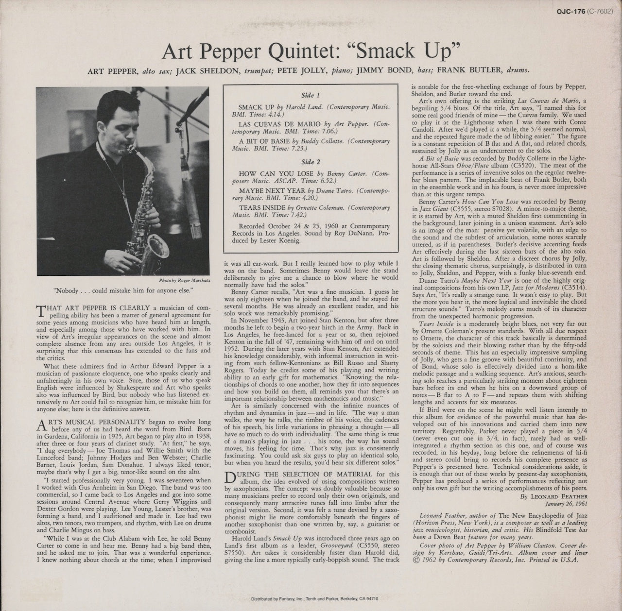 LP/ ART PEPPER / SMACK UP / US盤/OJC/CONTEMPORARY